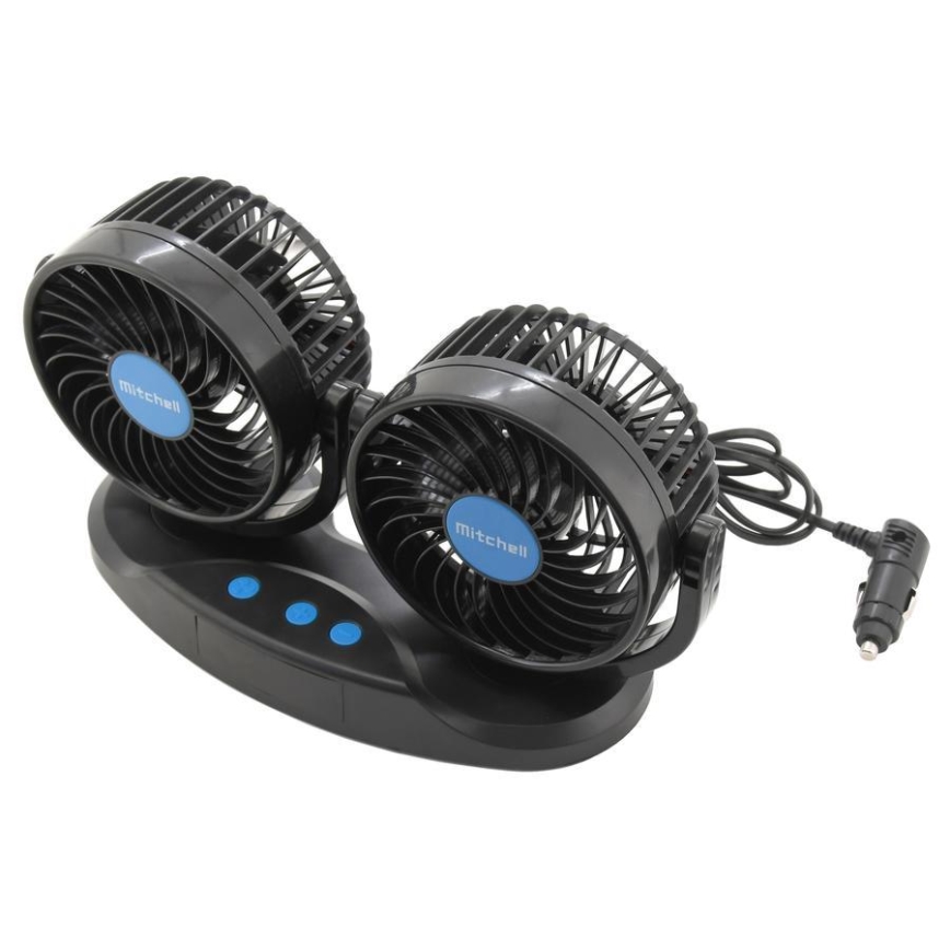 Ventilateur de tableau de bord de voiture avec thermomètre 9W/12V noir