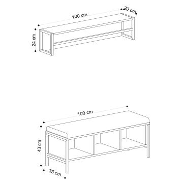 Wandhanger SHANA 24x100 cm + schoenenkast 43x100 cm bruin/zwart