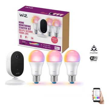 WiZ - Kit de surveillance d'intérieur : 1x camera + 3x LED RGB ampoule A60 E27/8,5W/230V Wi-Fi