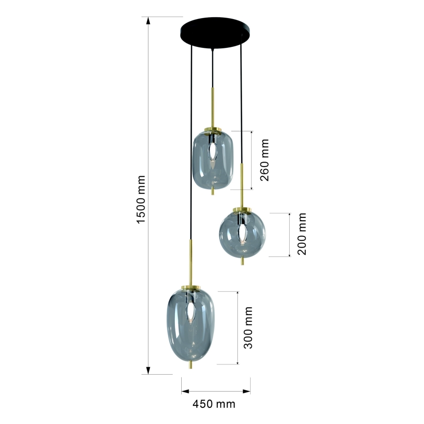 Wofi 5007-302 - Hanglamp aan een koord BELLEVILLE 3xE14/40W/230V zwart/goud