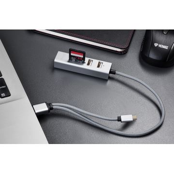 Yenkee - USB 2.0 en USB-C OTG splitter en kaartlezer