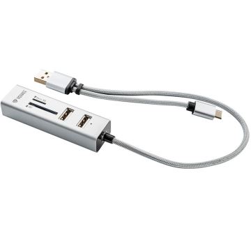 Yenkee - USB 2.0 en USB-C OTG splitter en kaartlezer