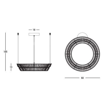 Zambelis 23046 - LED Dimbaar kristal Hanglamp aan een touw LED/38W/230V CRI 90 3000K diameter 60 cm messing