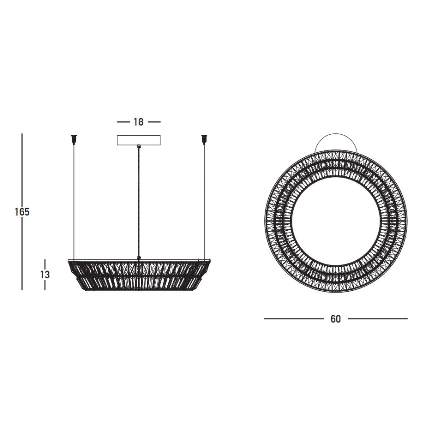 Zambelis 23046 - LED Dimbaar kristal Hanglamp aan een touw LED/38W/230V CRI 90 3000K diameter 60 cm messing