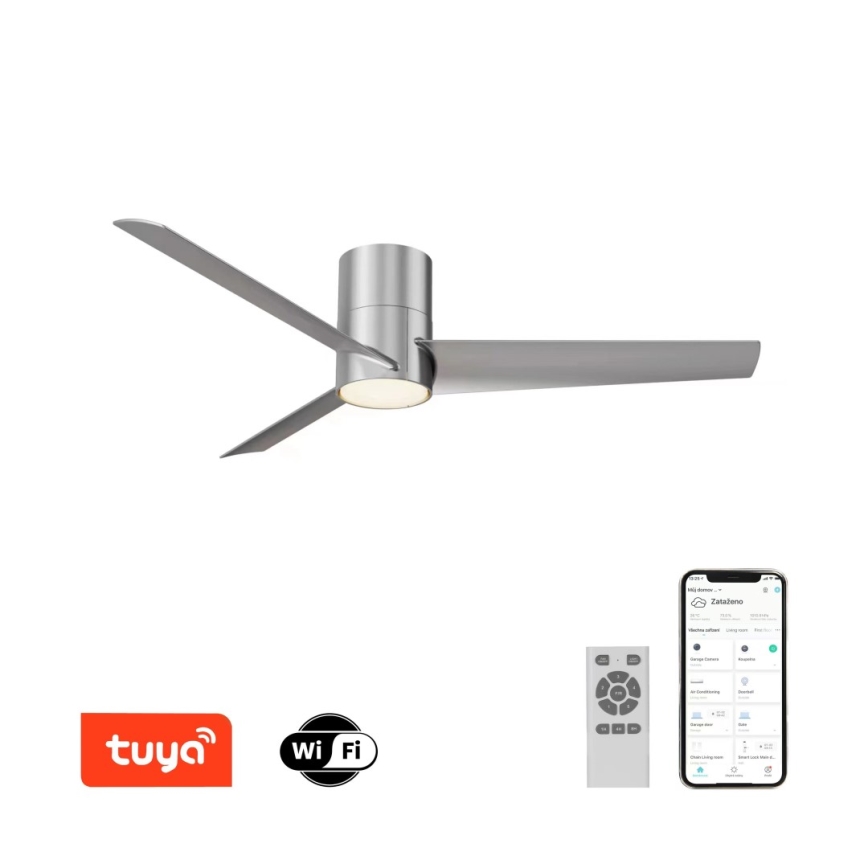 ZEVENTI - Ventilateur de plafond BARROSA LED/18W/230V Wi-Fi Tuya chrome + télécommande