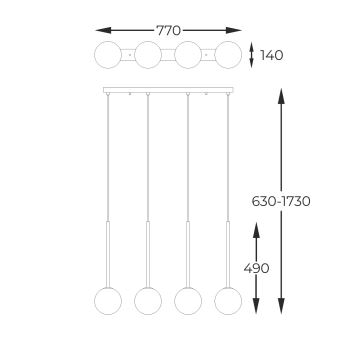 Zuma Line - Hanglamp aan een koord 4xG9/4W/230V goud