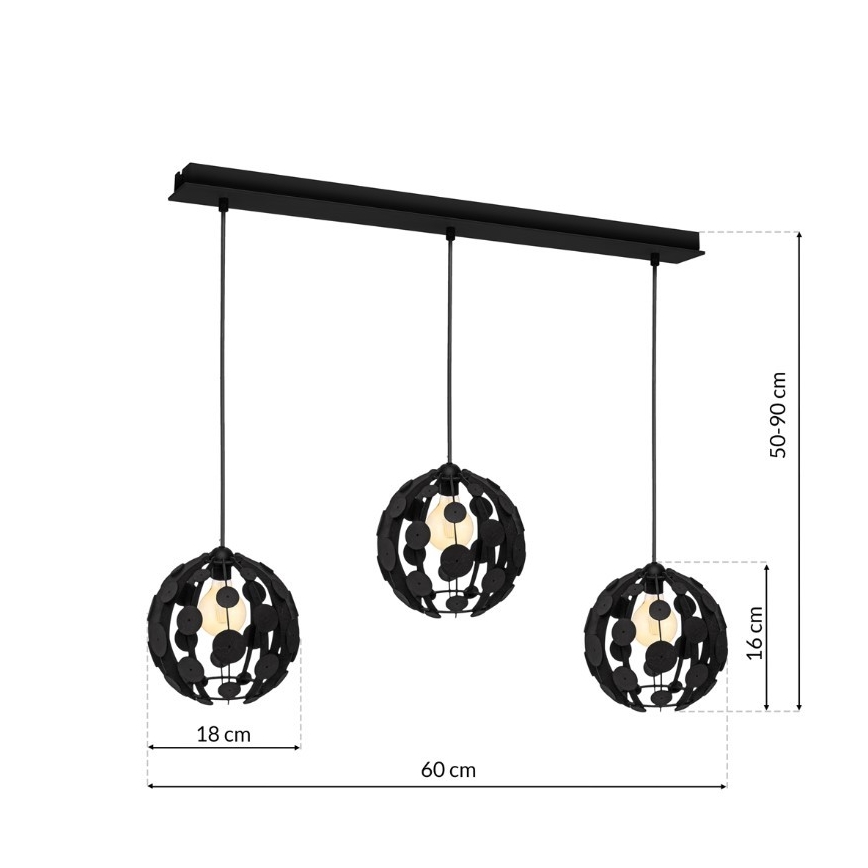 Zwart/Bruine Kroonluchter aan koord GAIA 3xE27/60W/230V